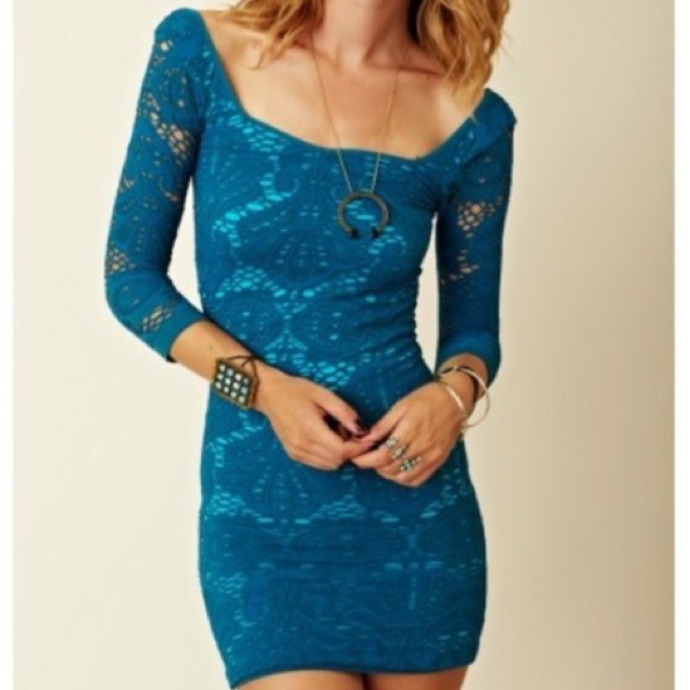 Free People Blue Bodycon Lace Dress